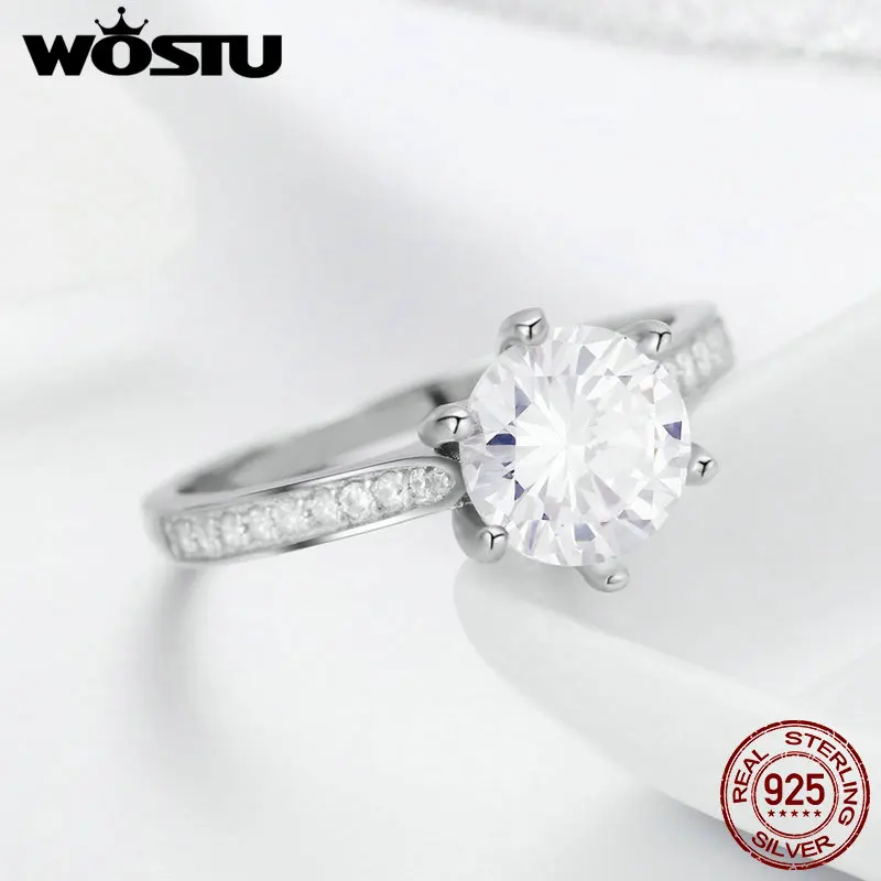 WOSTU 여성용 라운드 CZ 손가락 반지, 럭셔리 결혼 기념일 약혼 쥬얼리 선물, 3 캐럿 AAAAA, CQR342