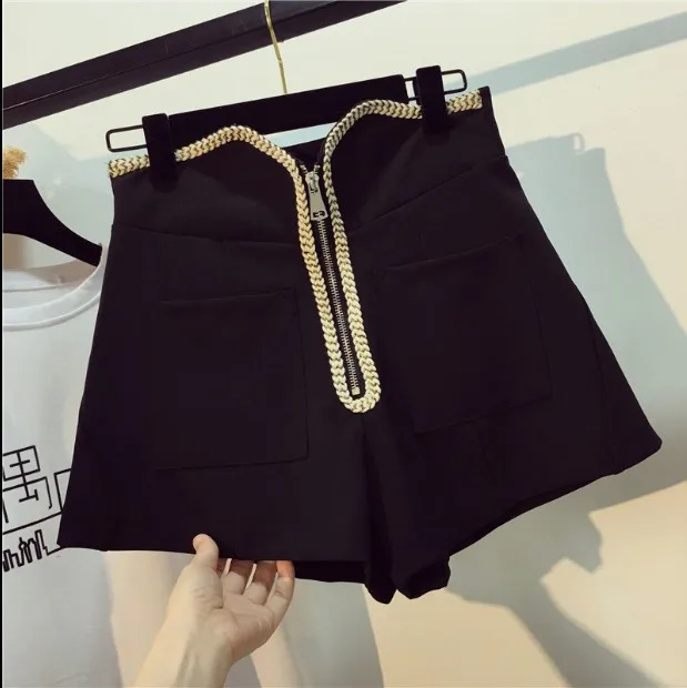 

2019 New Fashion Summer Women's Front Zipper Casual Shorts All-match Female Girls High Waisted Black and White Shorts