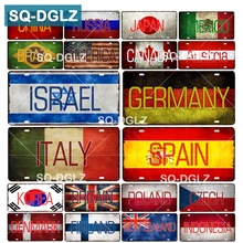 [SQ-DGLZ] Bandera de país + nombre matrícula para Bar decoración de pared letrero de Metal Vintage decoración del hogar póster de placas de pintura