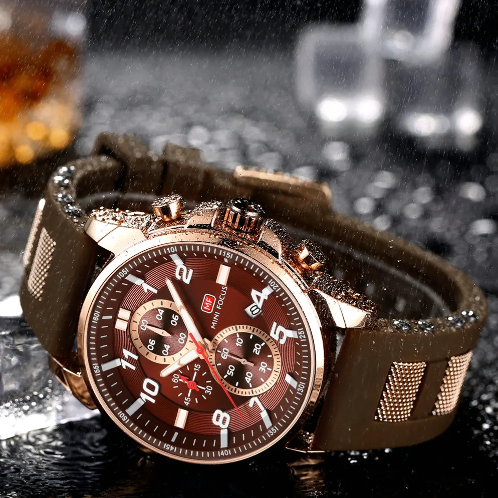 

MINI FOCUS Sports Quartz Watch Men Chronograph Calendar Rubber Strap Mens Watches Top Brand Luxury Analog Wristwatch Waterproof