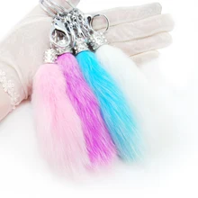 Fashion Lovely Fluffy Rabbit Fur Keychain Women Trinket Pompom Tail Crystal Keyring Toy Doll Girls Key Chain Bag Charms Key Ring lovely unicorn keychain fluffy rabbit fur ball key chain pompom artificial rabbit fur key ring women car bag pendant trinket