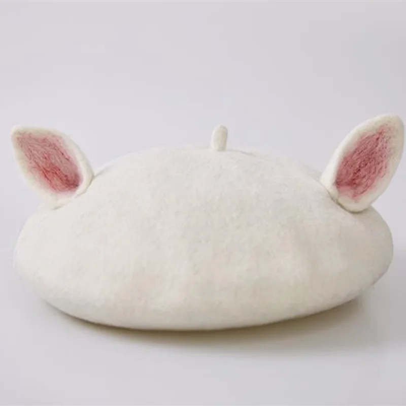 

Original Autumn And Winter Pattern Ma'am Manual Wool Blanketry The White Cat Acting Cute Painter Hat Thick And Solid Stand