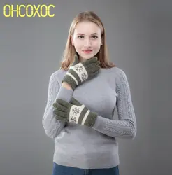 Ohcoxoc новые шерстяные Зимние перчатки Рождество зимние Лоскутные толстые теплые короткие трикотажные запястье Прихватки для мангала