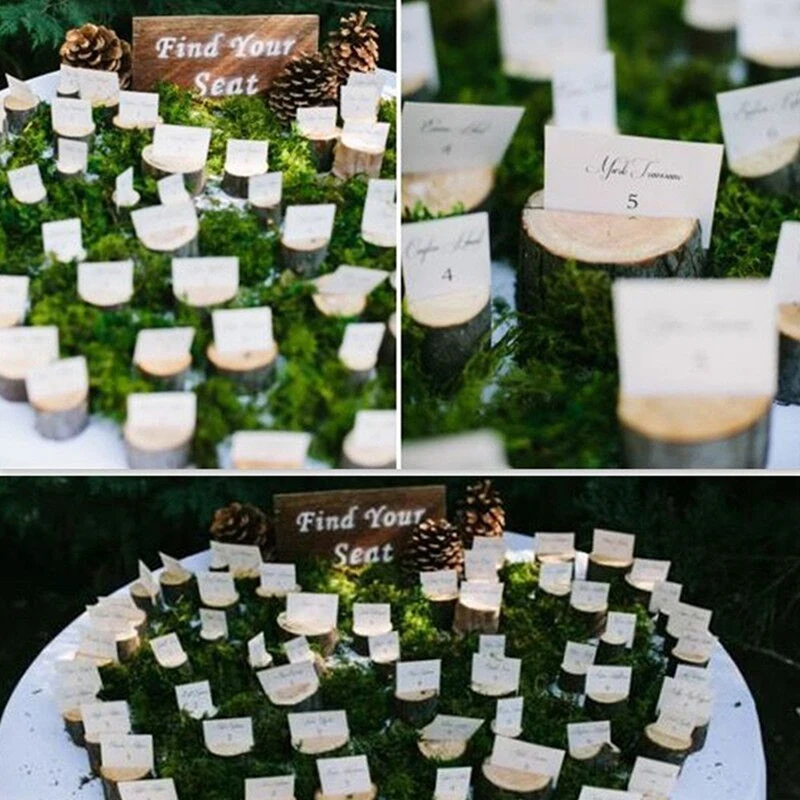 

Wooden Wedding Name Place Card Holders Stump Shape Stand Number Name Table Menu Holder Wedding Decoration