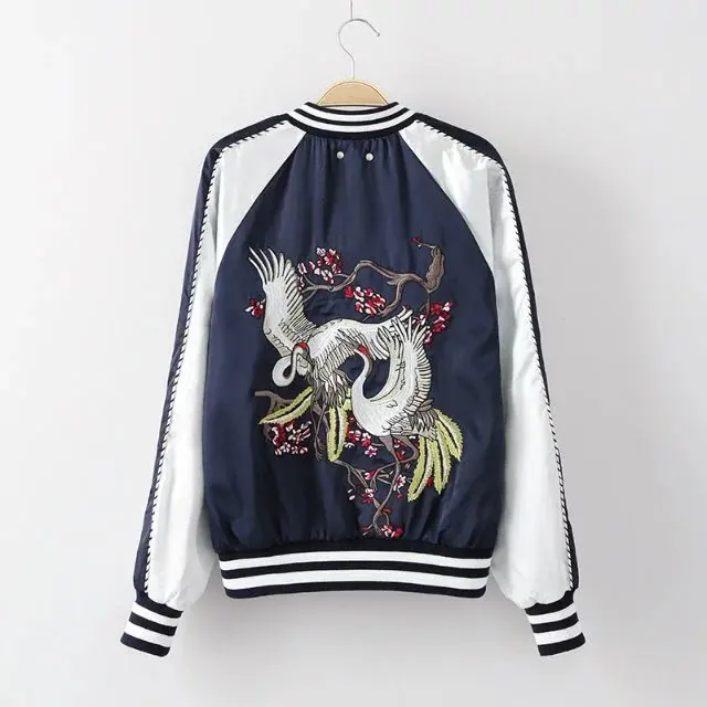 Femmes Mince Glissière Nouveau rouge À Fermeture Mode Bleu Casaco Stand Vestes Printemps Col Pour Et Brodé Hommes PrYqAP7