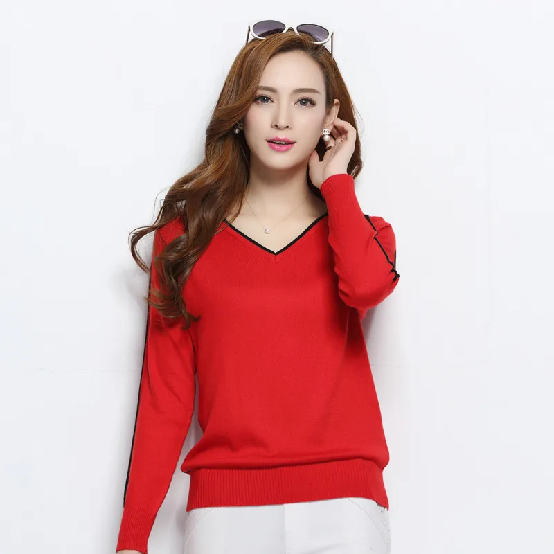 New 2019 Autumn-Spring Sexy V-neck Cashmere Sweaters Women Candy color Outerwear Pullover Tops Quality Knitted Wool Sweater D198 New 2019 Autumn-Spring Sexy V-neck Cashmere Sweaters Women Candy color Outerwear Pullover Tops Quality Knitted Wool Sweater D198