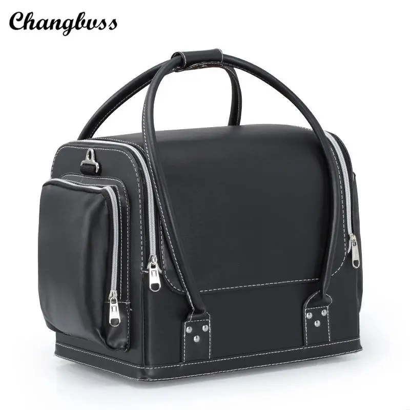 Solid Color PU Leather Large Cosmetic Bag Women Portable Travel Beauty Organizer Vanity Case ...