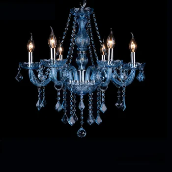 

European Blue Crystal Pendant Light E14 Lamp Luxury Hotel Lobby Living Room Suspension Lamps Lustre Lighting 6/8 Lights PL653