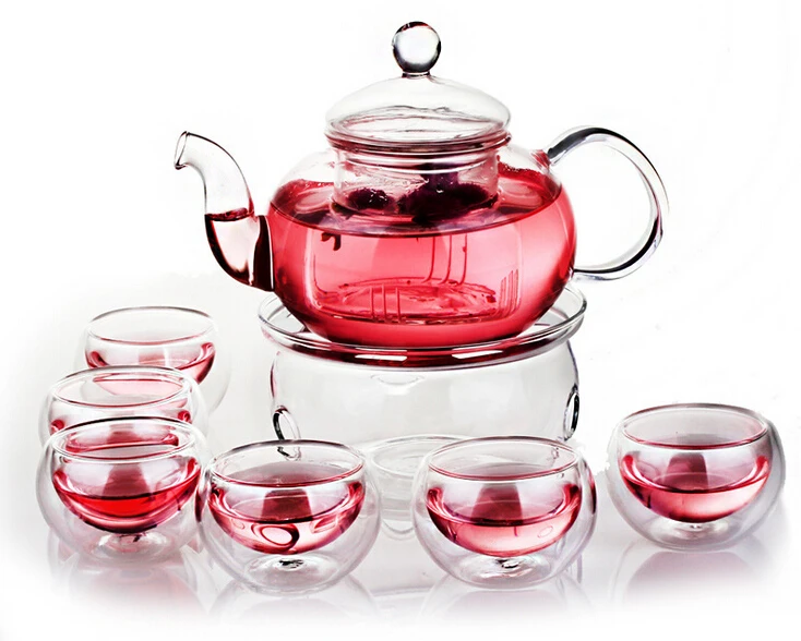 ホウケイ酸ガラスティーポットセット Infuserティーポット ウォーマー6ダブルウォールティーカップ Tea Cup Set Tea Cupglass Tea Cup Aliexpress