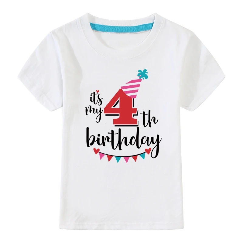 Birthday Tshirts Girl Short Sleeve Girls 3rd Kids Birthday Shirts O-Neck Fashion Children Tees Shirt For 2 3 4 5 6 7 8 9 10 Year - Цвет: White-04