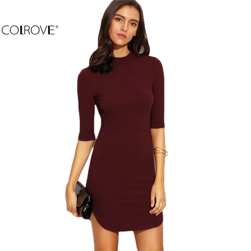 COLROVE Burgundy Bodycon font b Sexy b font Club Autumn font b Women b font Party