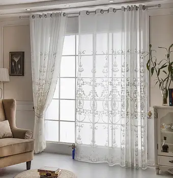 

European Embroidered Tulle Curtains For Living Room Window Home Bedroom Pure Color Voile Drapes Valances Voile window curtain