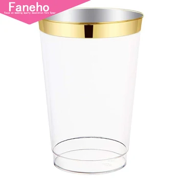 

12oz Gold Plastic Cups-25pc Clear Plastic Cups with Gold Rim-Wedding/Party Disposable Cups-Heavyweight Plastic Tumblers