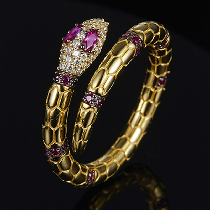 2018 New Trendy Red Eyes Cubic Zirconia Snake Rings Women ...