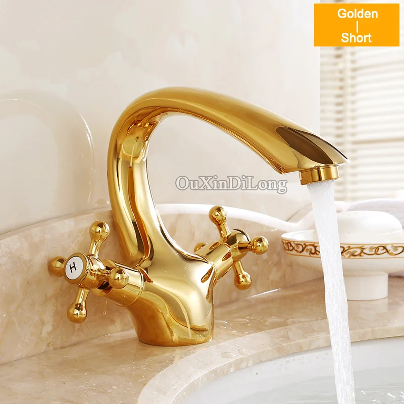 الذهبي/روز الذهبي بجعة الرقبة حمام حوض صنبور مقابض مزدوجة الغرور بالوعة ثقب واحد خلاط gd04