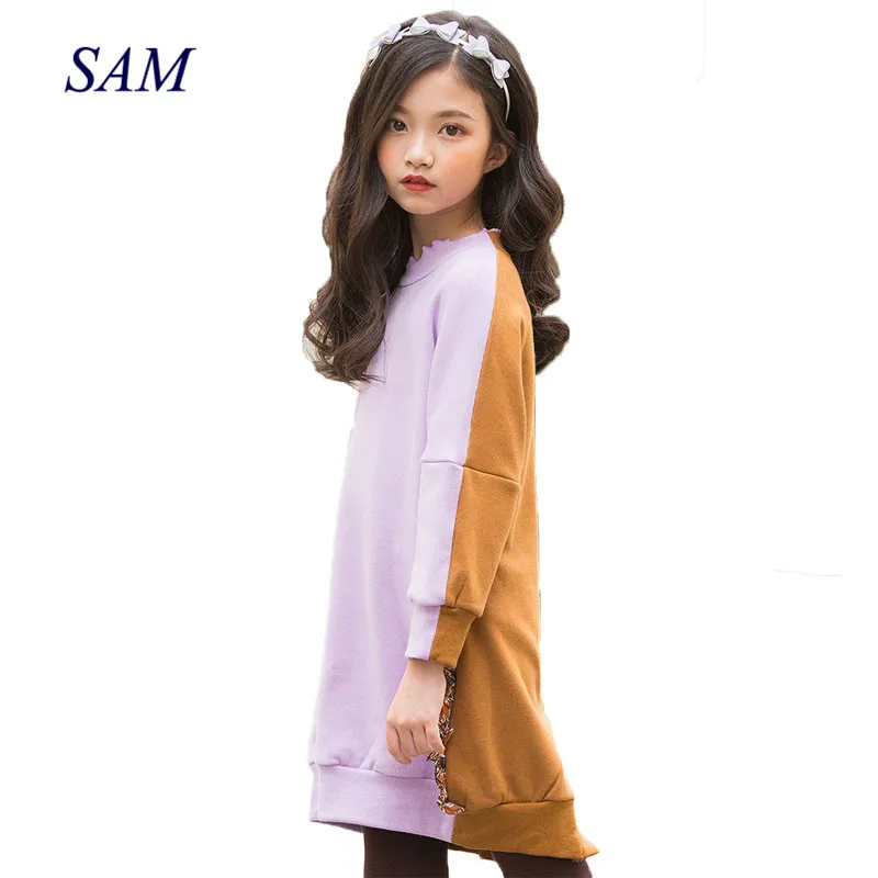 Разноцветное мозаичное платье для девочек; Новинка года; милые платья-свитера для крупных детей; сезон осень-зима; детское платье принцессы в стиле пэтчворк