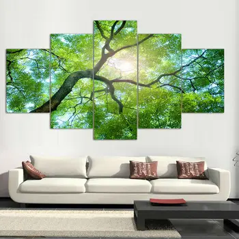 

Living room decoration pictures 5 Pieces Green Trees Modern Home Wall Decor Canvas picture Art HD Print Painting F/1223