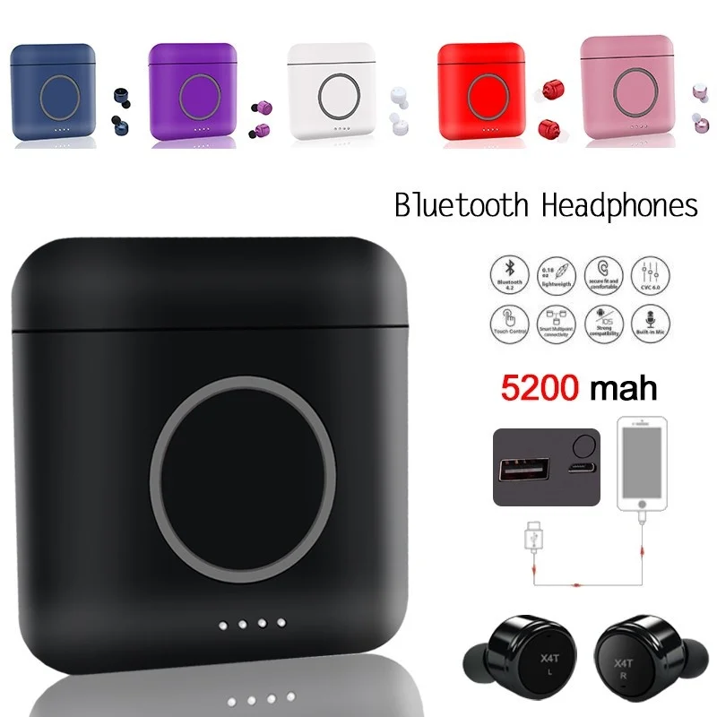 

Touch Control Wireless Bluetooth 4.2 Earphones Stereo Earphone With Charging Box Power bank For iPhone For Smart Phone