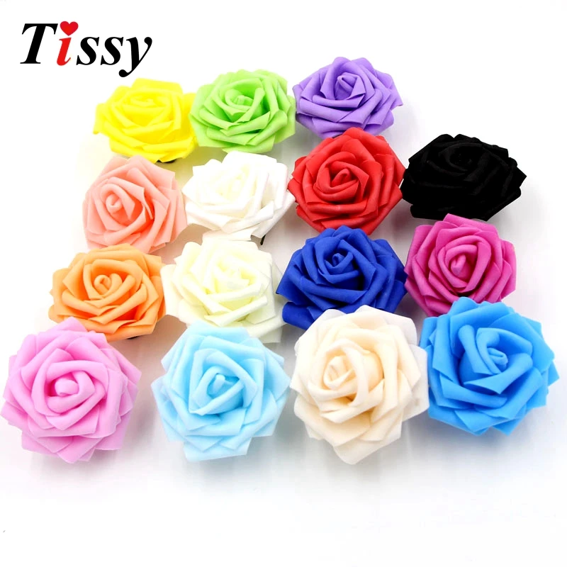 20pcs Artificial Foam Flowers Foam Roses Flower Heads with Stick Home