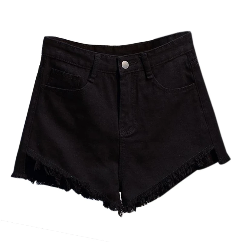 Высокая Талия обжимной Джинсовые шорты Для женщин летние Повседневное Femme Короткие джинсы свободные сырья широкие брюки Джинсовые шорты