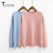 Trytree/осенне-зимний женский свитер, повседневный круглый вырез, украшение для верхнего трикотажа из акриловой смолы, однотонные повседневные 14 цветные пуловеры, компьютерный трикотаж, топ из тонкой ткани