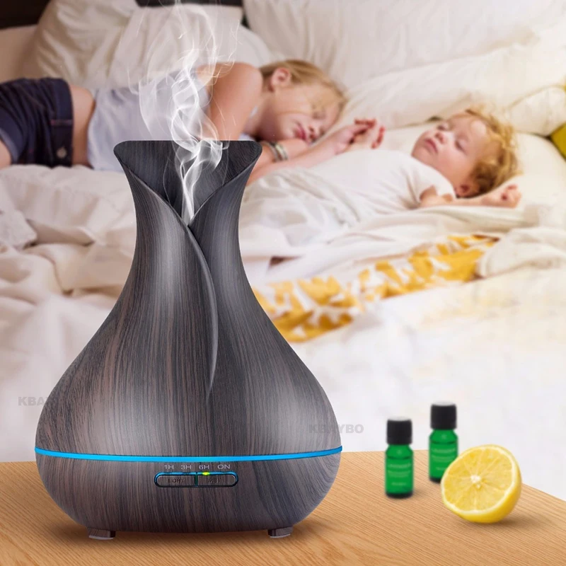 

400ml Fashional Essential Oil Diffuser Aroma Diffuser Ultrasonic Air Humidifier with Wood Grain Electric LED Lights for House