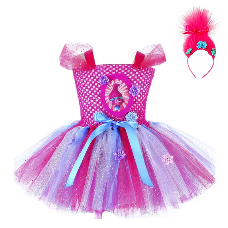 Платье-пачка с рисунком троллей для девочек; Детские костюмы для дня рождения; костюмы для маленьких детей; платье принцессы на выпускной; платье с рисунком тролля для девочек
