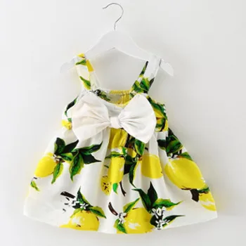 

Baby girl dress Clothes Sweet Sling Bowknot Lemon Printed Infant Outfit Sleeveless Princess Gallus Dress summer dresses for girl