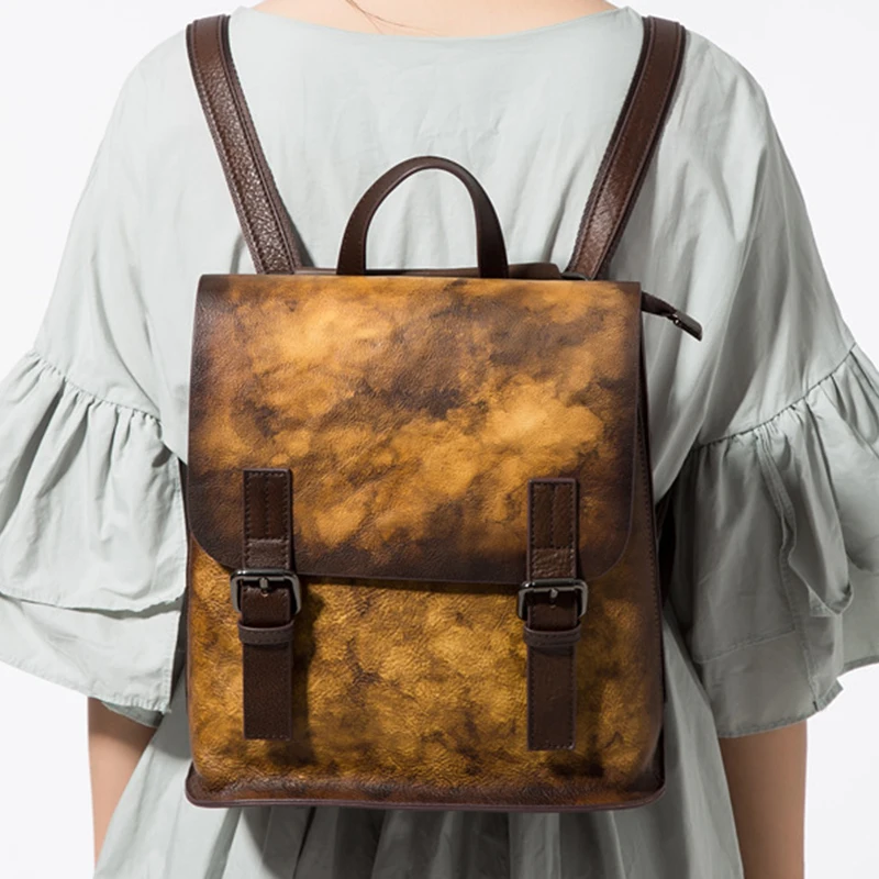 red multicolor Sac Femmes Cuir Mode Voyage Yellow Qualité De L'école Vraie Haute Élèves Vache Peau green Dos À Rétro Véritable SHxd5wTnx