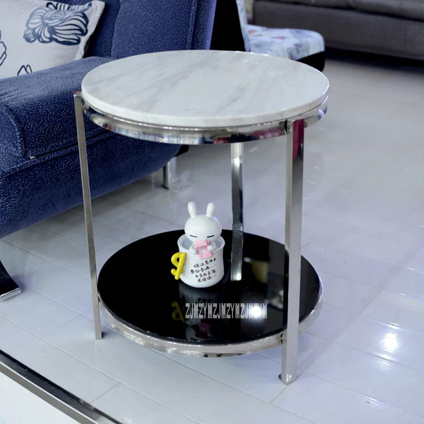 Modern Luxury Marble Top Tea Table Simple Living Room Bedroom Corner Sofa Side Small Round Coffee Table Stainless Steel Rack