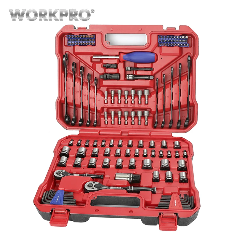 

WORKPRO 145PC Set of Tools Instruments Tools Set Car Repair Tools Ratchet Wrench Spanner 1/4" and 3/8" Dr. Socket Set