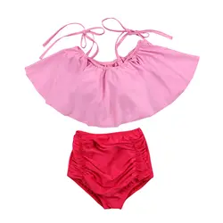 Новые летние розовые семейный купальник США семья женщины дети девочки купальный костюм с открытыми плечами милые пляжное купальное