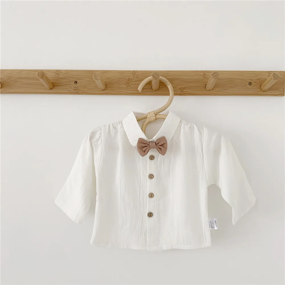 New Gentleman Long Sleeve Baby Clothes White Girls Shirts Turn-down Collar Baby Girls Shirt Cotton Baby Blouse