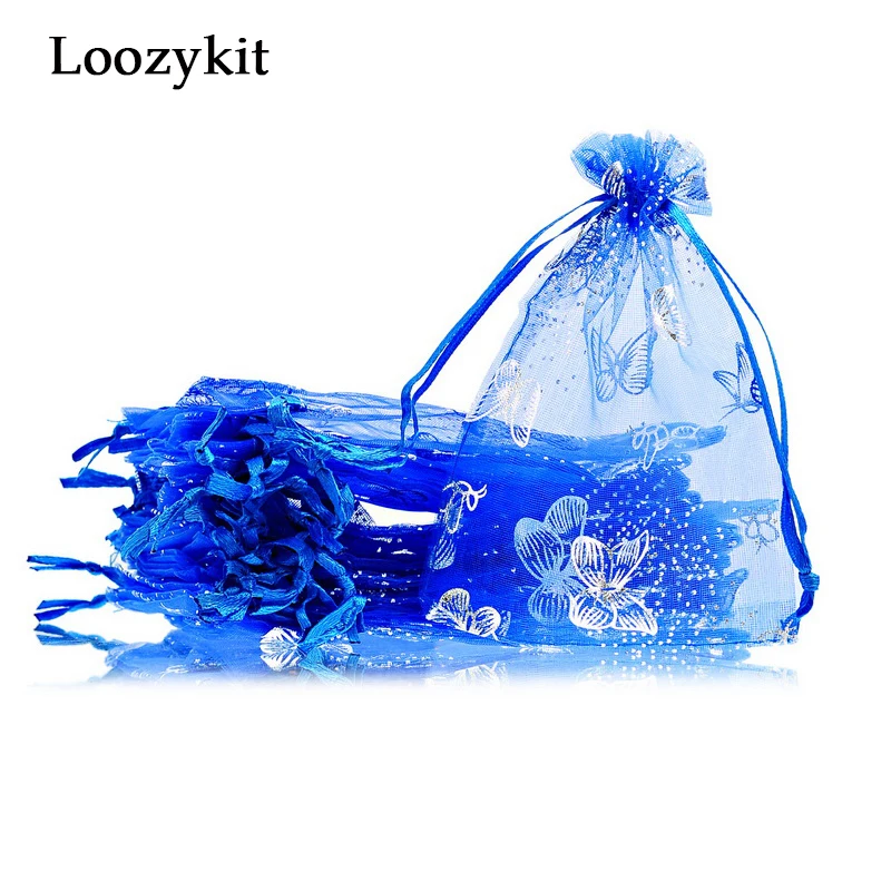 

Loozykit Multicolor Butterfly Organza Bags Gift Heart Wedding Solid Selection Jewelry Packaging Transparent Storage Bag 25PCs