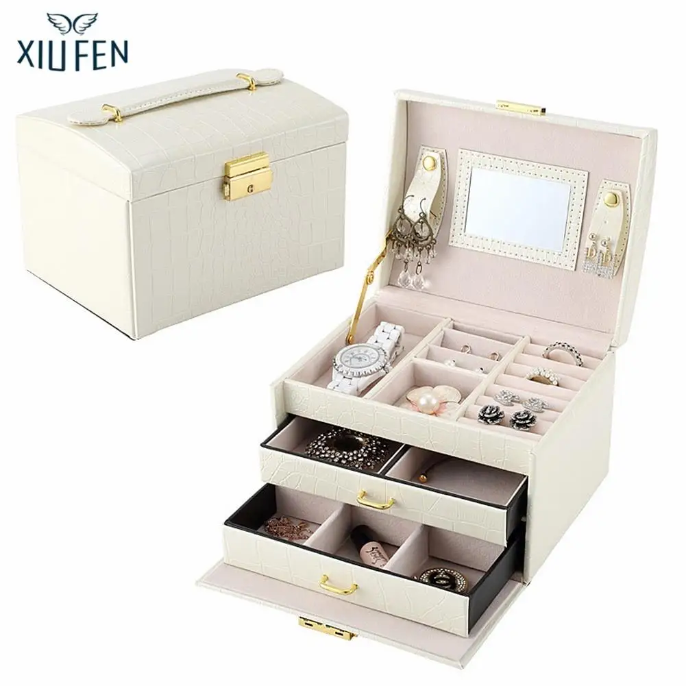 

Sangdo PU Leather Storage Organizer Drawer-type Display Box Exquisite Elegant 3 Layer Jewelry Case zk25