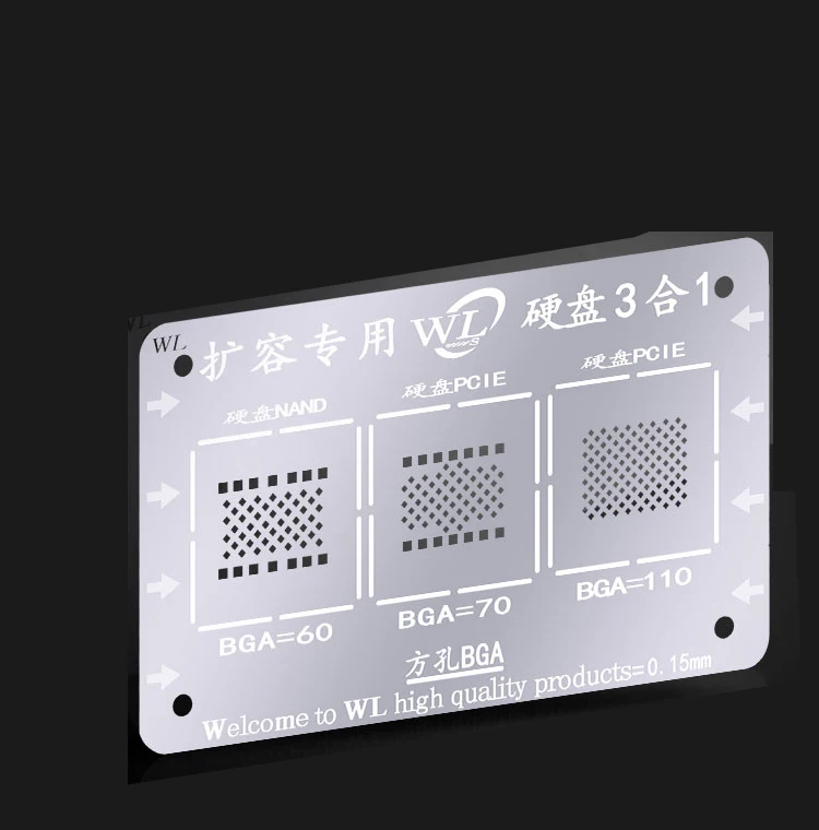 

3 in 1 BGA 60/70/100 Hard Disk NAND/PCIE BGA Reballing Stencil For iPhone Expansion Tin PLANT Steel Mesh Soldering Tools