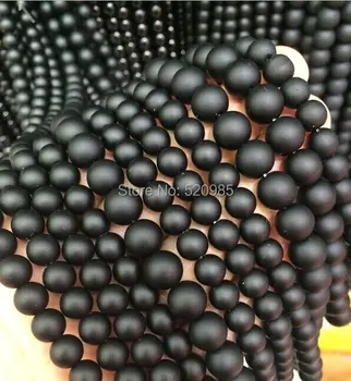 5A Quality ! Black Dull Polish Matte Onyx Agata Round natural stone Beads 16