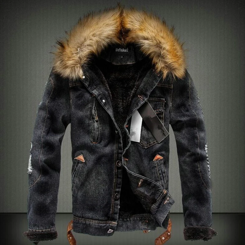 Winter Thick Fleece Denim Jacket Men Jeans Coat Solid Color Slim Fit Jackets Streetwear Casual Vintage Coat for Men Blue S116 Winter Thick Fleece Denim Jacket Men Jeans Coat Solid Color Slim Fit Jackets Streetwear Casual Vintage Coat for Men Blue S116