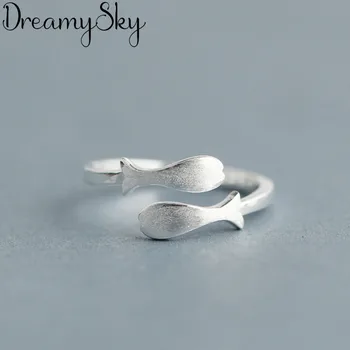 

2019 Fashion S925 Silver Fish Rings For Girls Christmas Gifts Adjustable Ring Luxury Sterling Silver Jewelry Wholesale