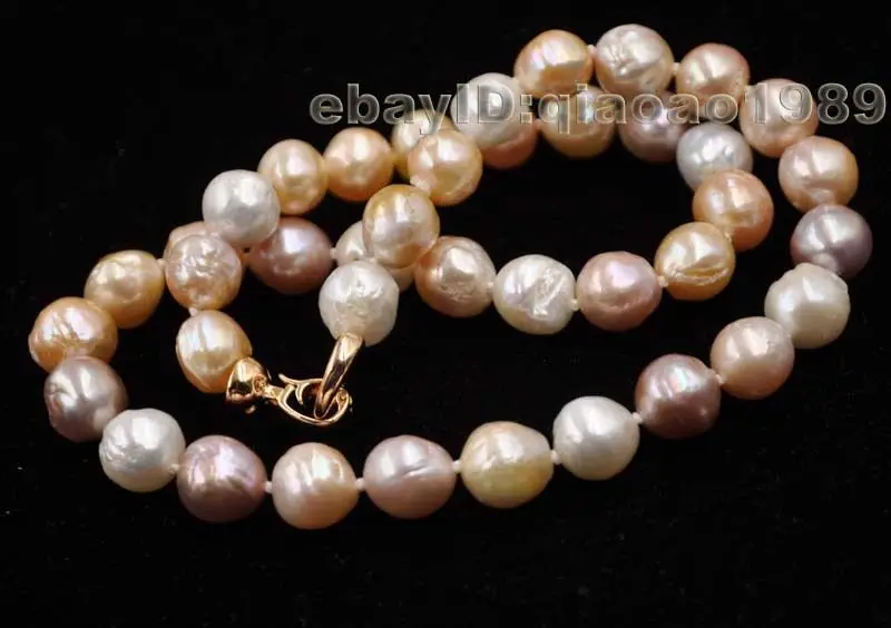 

HOT## Wholesale FREE SHIPPING >>> Natural mix 9-10mm Furrow Kasumi genuine pearl necklace 45cm