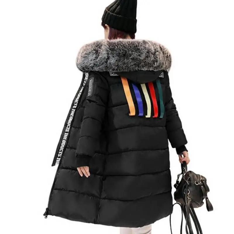 

New Winter Long Cotton-padded Parka Women Thicken Warm Coats Faux Fur Collar Hooded Wadded Jacket for Female PW1006