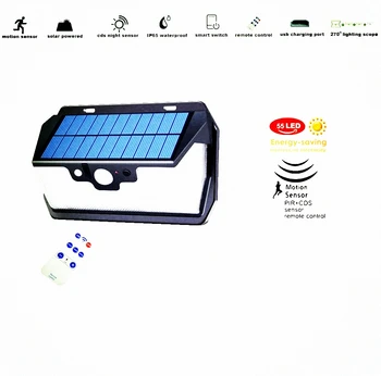 

55 leds Solar light remote control radar 3 side lighting usb port Panel Iamp Outdoor Garden yard patio street deck