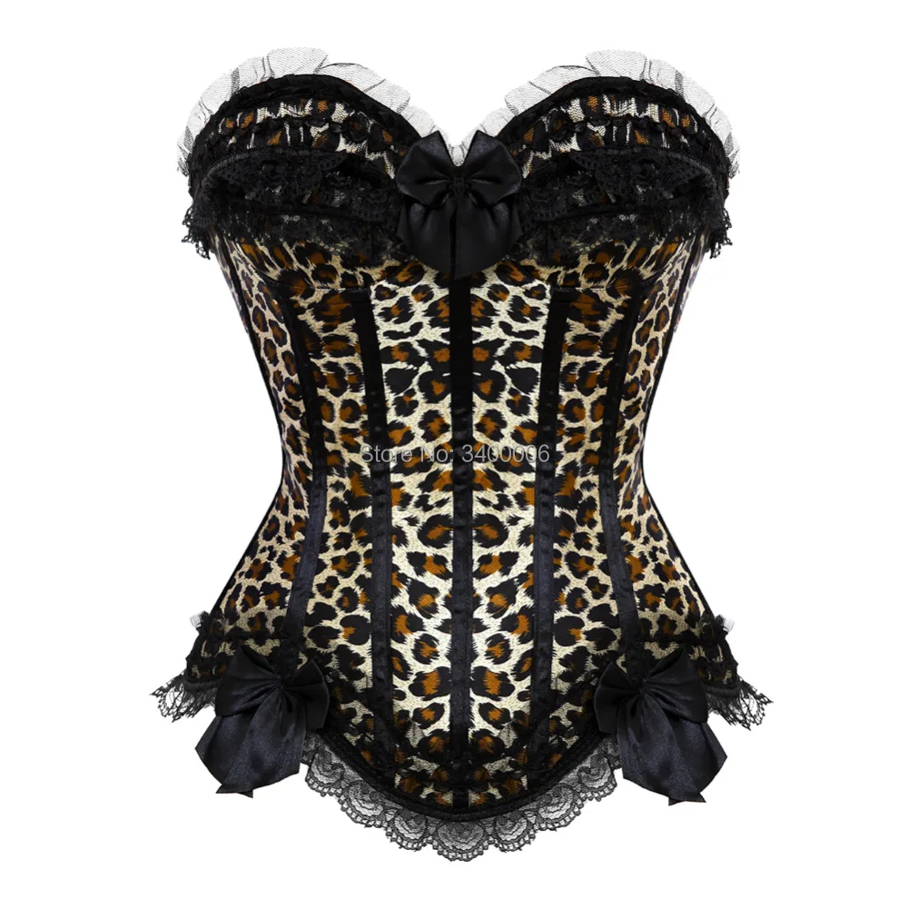 satin-Leopard-red-black-stripe-Overbust-Corset-zipper-side-Costume-Hot-girl-clothing-waist-cincher-bustier