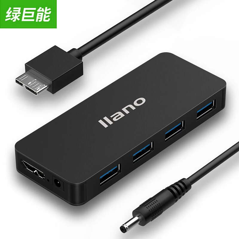 Llano USB разветвитель 7 со шнуром питания концентратор 4-портовый USB3.0 многопортовое «высокоскоростной расширения ноутбук конвертер металлическими вставками, цвета: черный