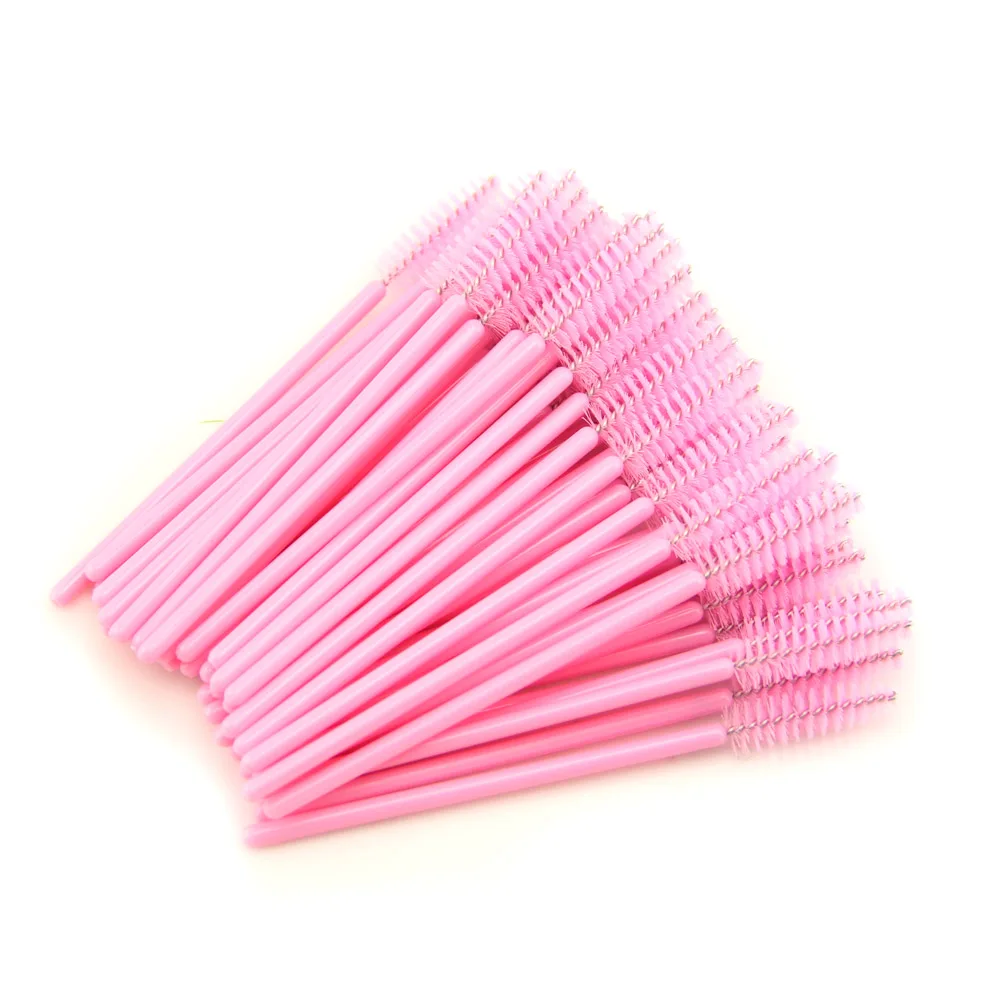 Кисти для макияжа синтетические волокна одноразовые щеточки с тушью для ресниц Аппликатор палочка кисти 50 шт./лот - Handle Color: Pink