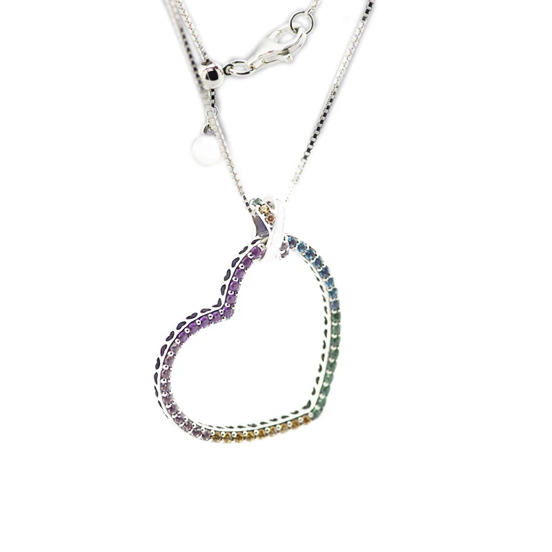 

Pandulaso Colorful CZ Heart Choker Necklaces Spring Silver 925 Jewelry Fashion Crystal Heart Pendants & Necklaces for Women Gift