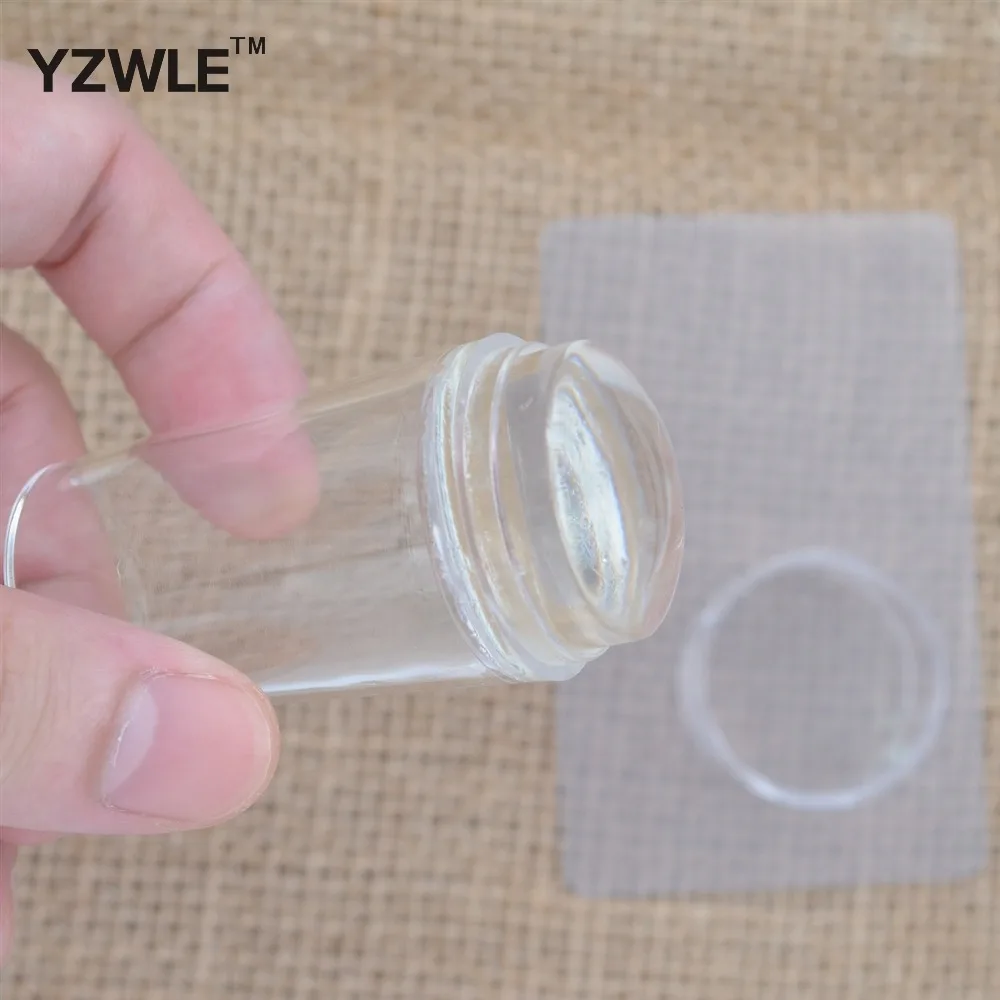 

Nail Art Templates Pure Clear Jelly Silicone nail stamping platesr Scraper with Cap Transparent 2.8cm Nail Stamp Nail Art