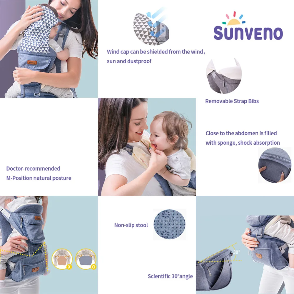 Sunveno nuevo bebé compañías ergonómico bebé abrigo mochila portador taburete del abrigo para canguro recién nacido bebé Honda 20 kg montones - 4