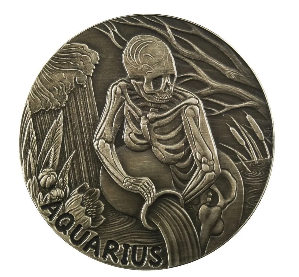 Бесплатная доставка 100 шт./лот 2015 1oz Водолей зодиака Серебряная монета | Memento Mori Zodiac