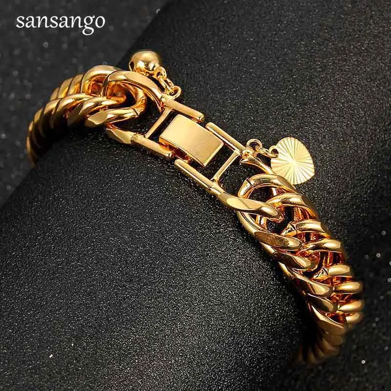 New Arrival Hip Hop 24K Golden Curb Link Chain Bracelet Male Jewelry For Men Women Luxury Bangle Party Gift Wholesale 18cm